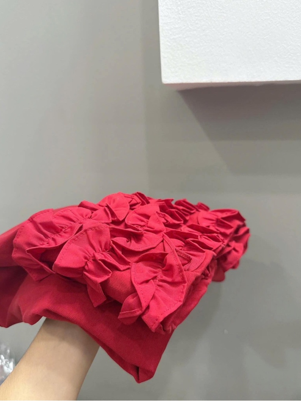 Textured Ruffle-Hem Mini Dress in Red - Picture 3 of 3